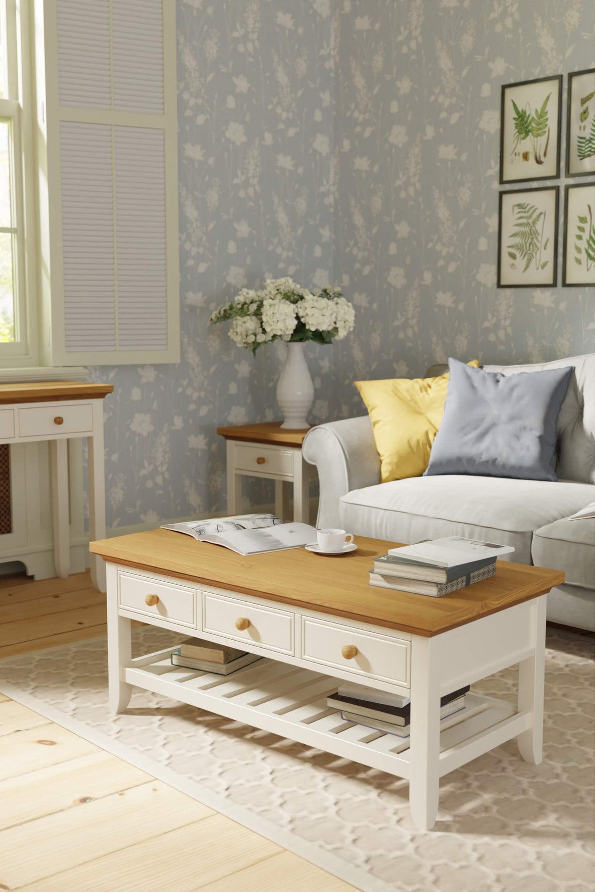 Oakham kavos staliukas su 3 stalčiais