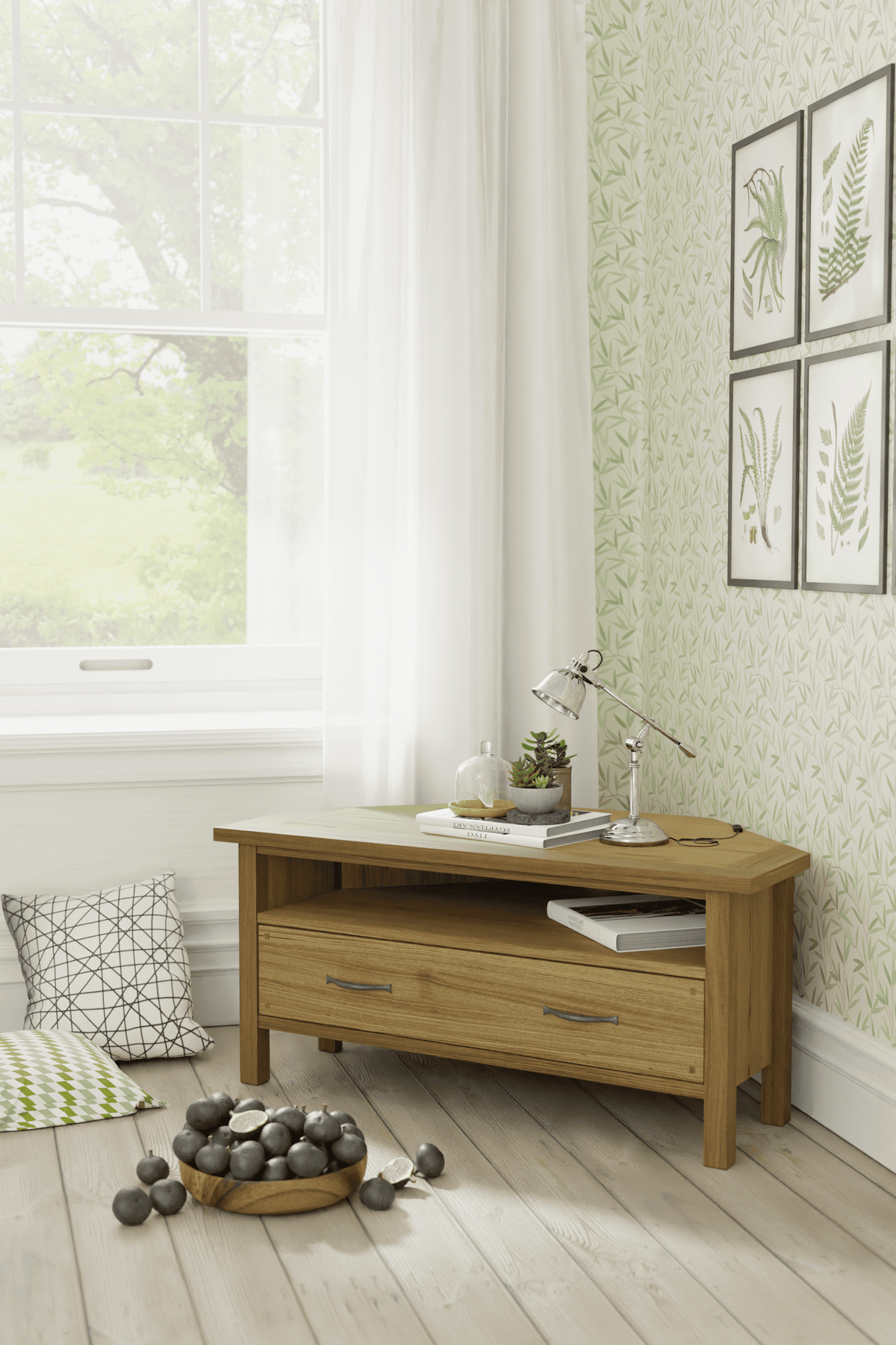 Milton kampinis TV staliukas su 1 stalčiumi