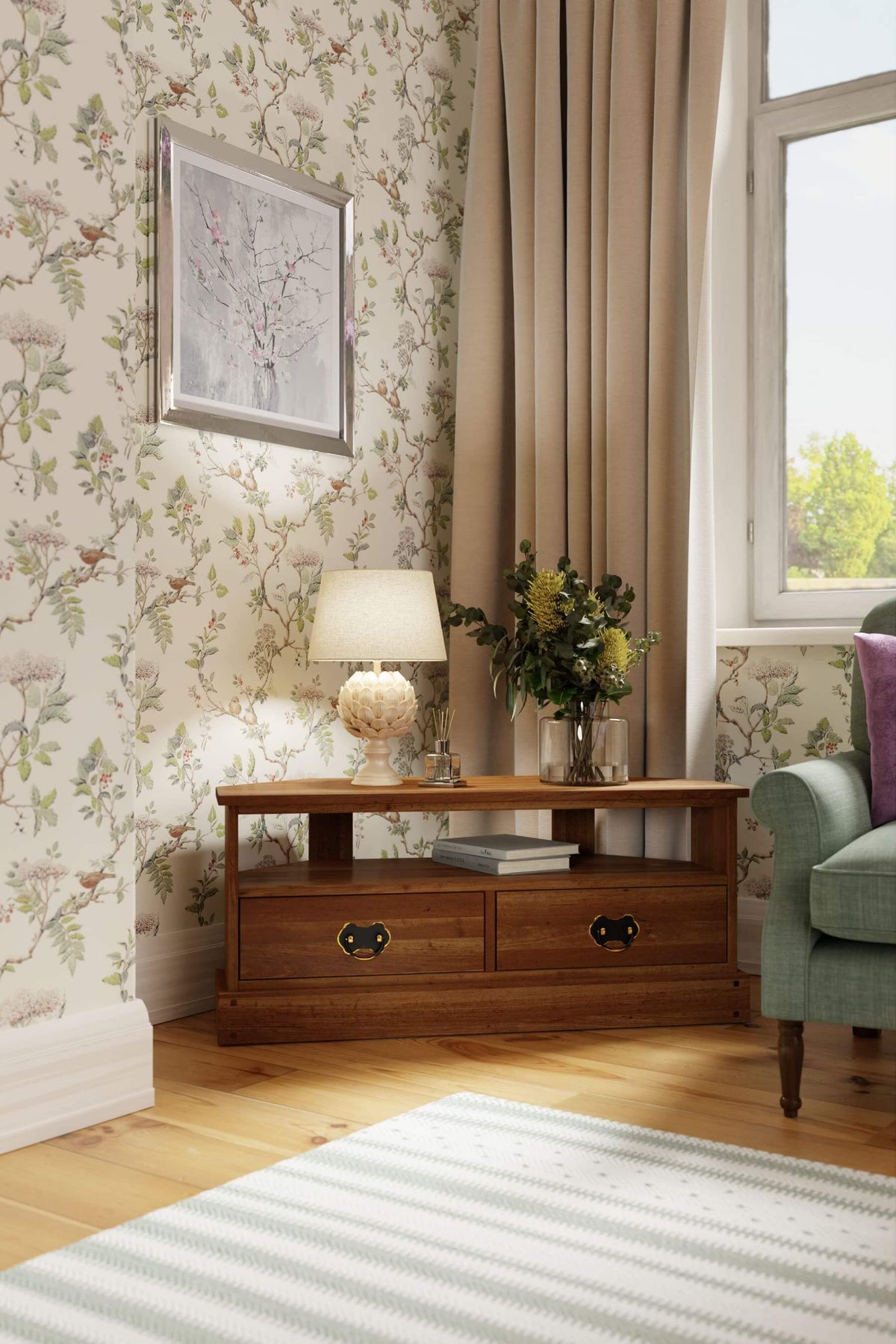 Garrat kampinis TV staliukas su 2 stalčiais