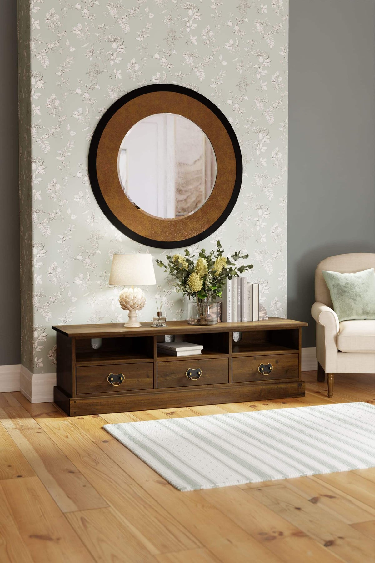 Garrat platus TV staliukas su 3 stalčiais