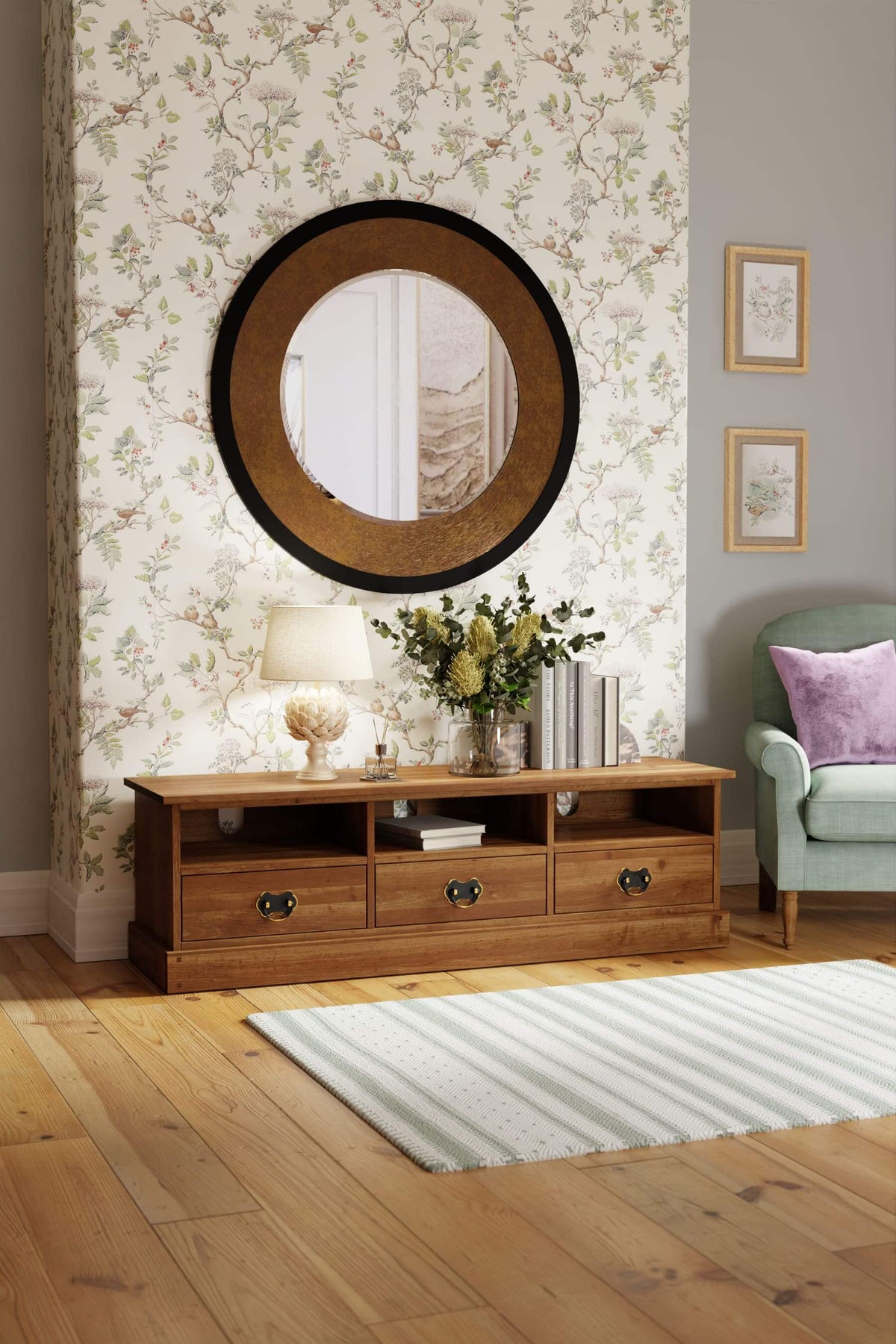 Garrat platus TV staliukas su 3 stalčiais