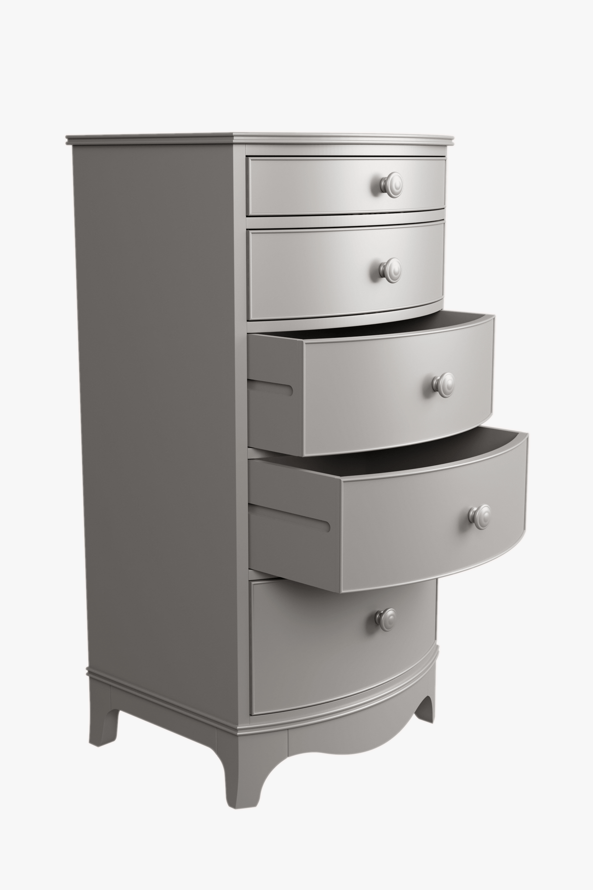 Broughton aukšta komoda su 5 stalčiais