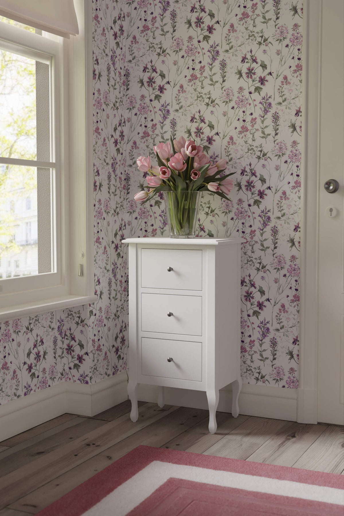 Rosalind aukšta komoda su 3 stalčiais