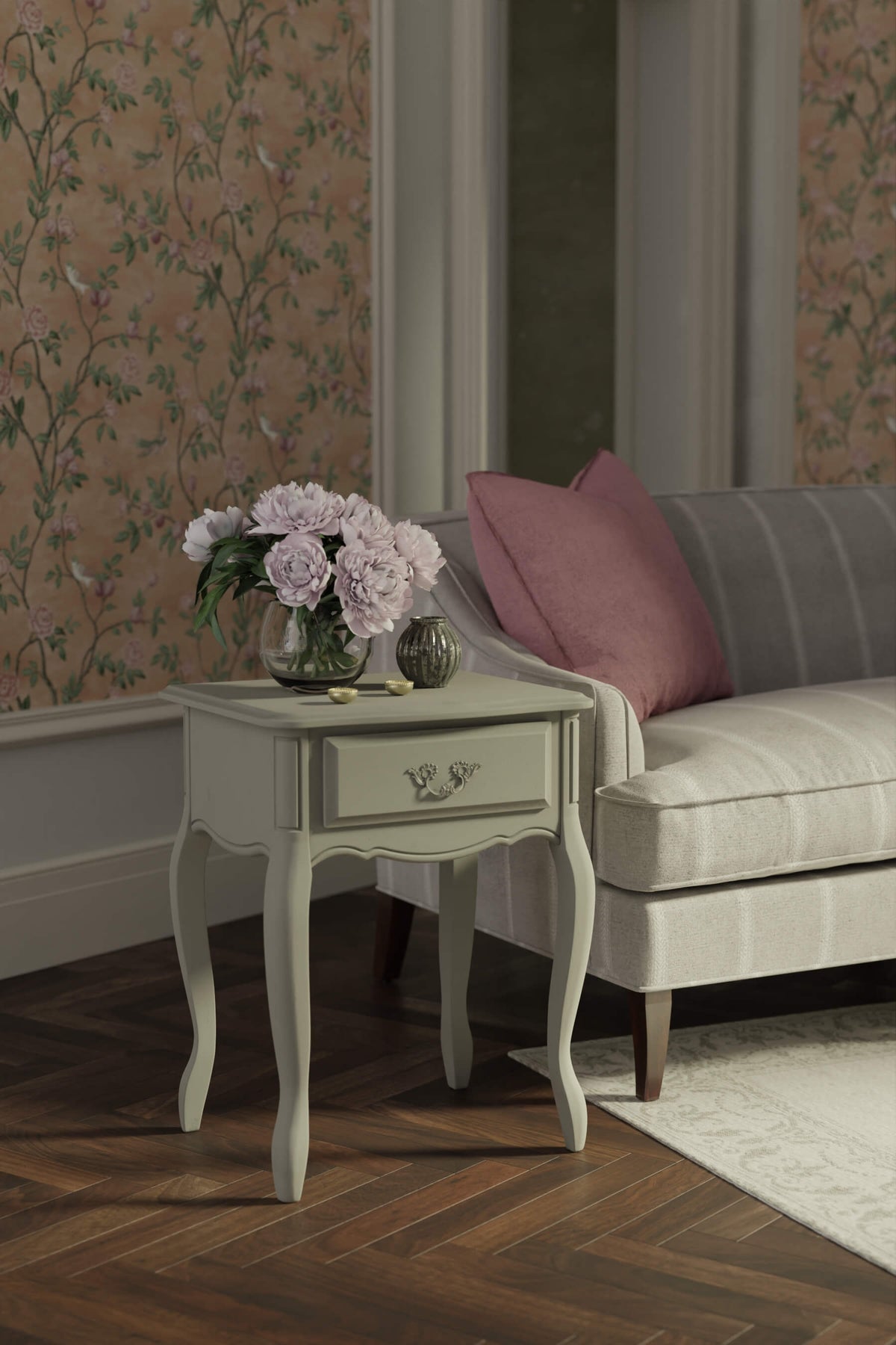 Provencale staliukas prie lovos ar sofos su 1 stalčiumi