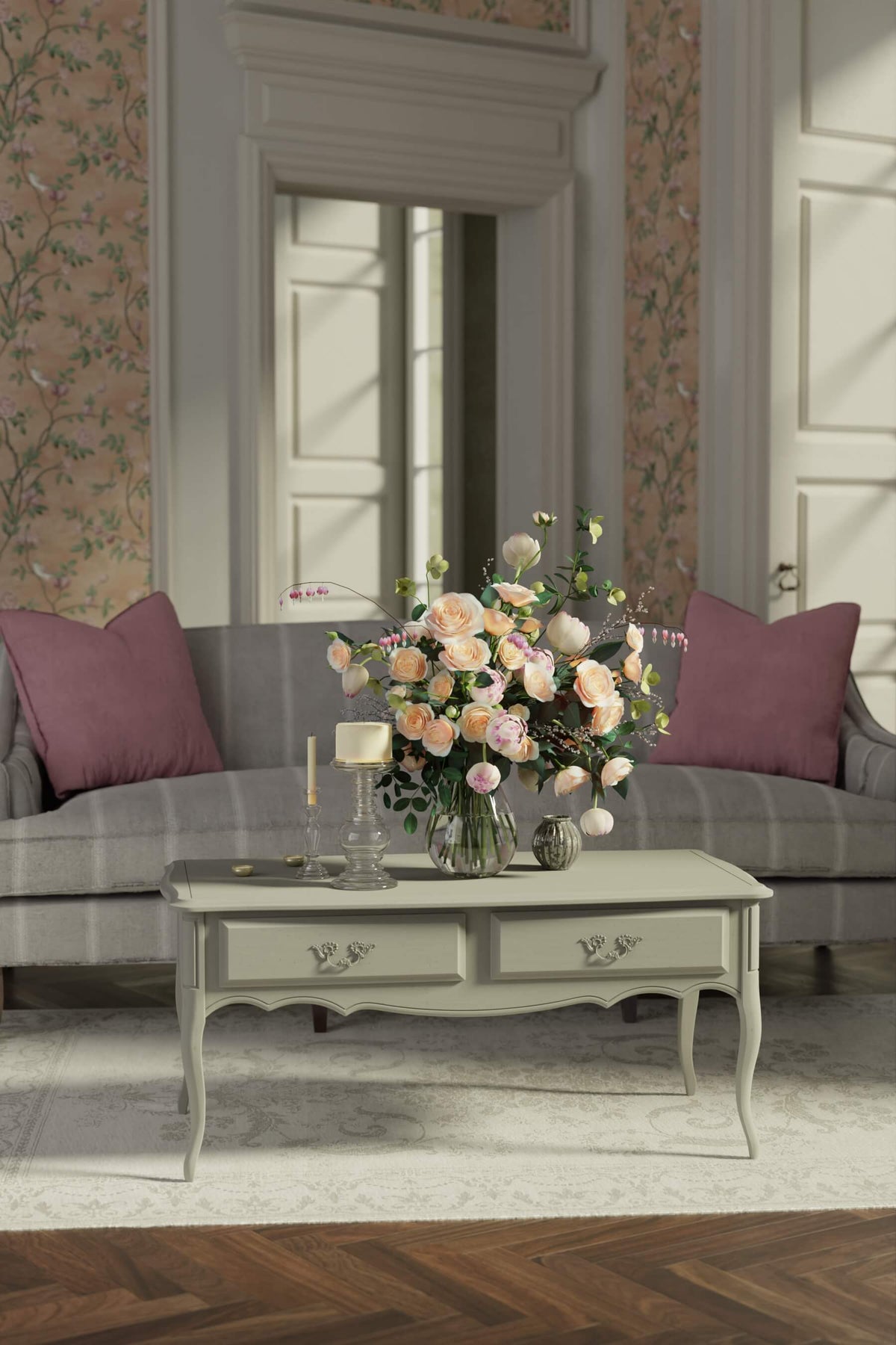 Provencale kavos staliukas su 2 stalčiais