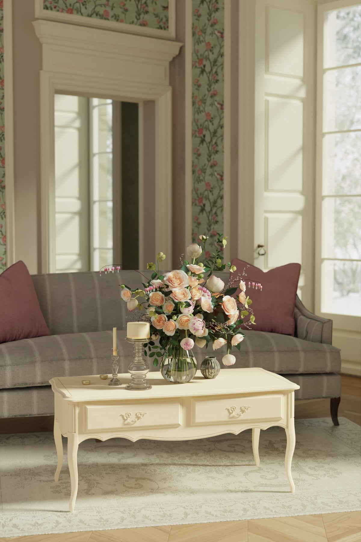 Provencale kavos staliukas su 2 stalčiais