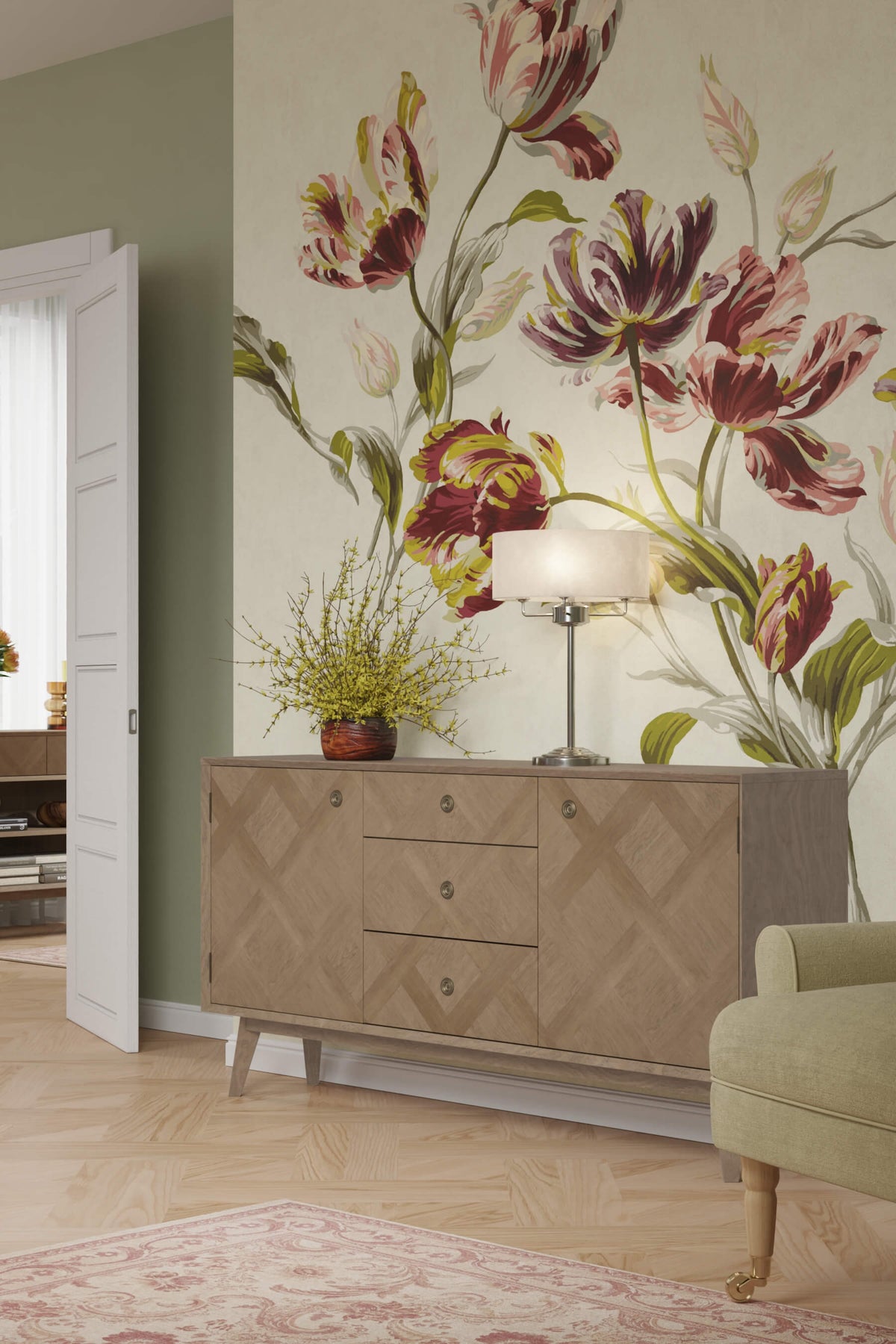 Hencroft 2 durų komoda su 3 stalčiais