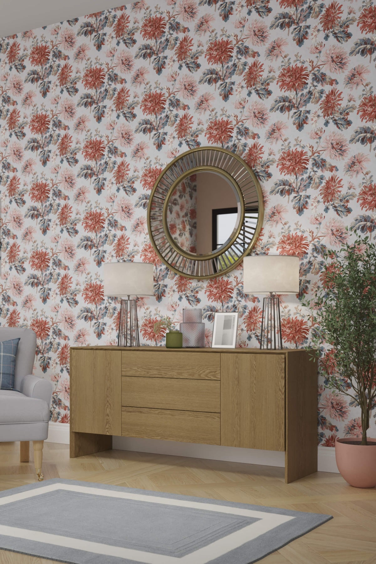 Ammanford 2 durų komoda su 3 stalčiais