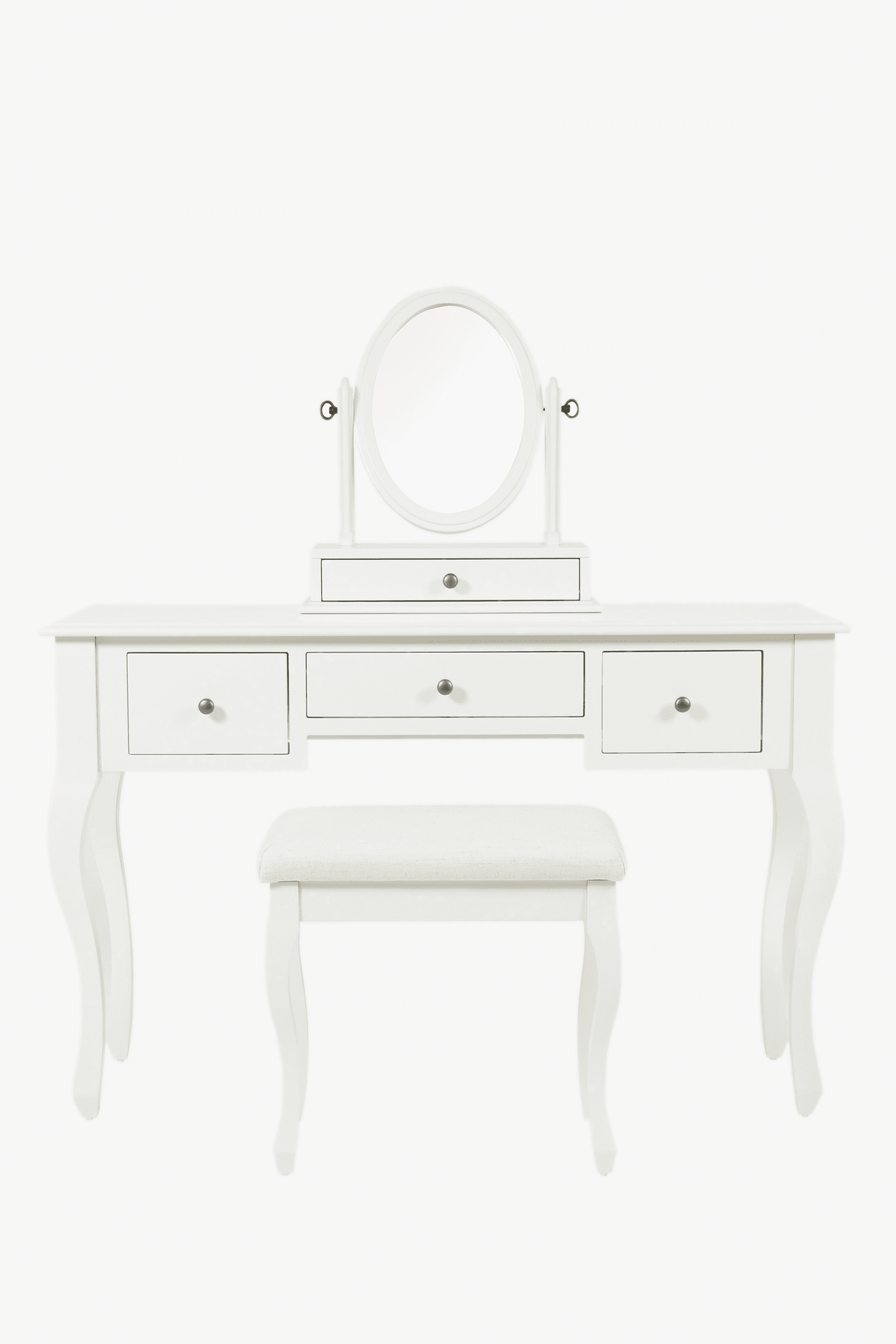 Rosalind kosmetinio staliuko su 3 stalčiais, kėdės ir veidrodžio komplektas